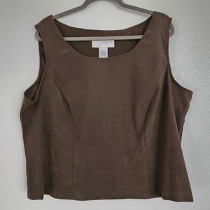 Sag Harbor VNTG suede drk olive green round neck blouse, size 22W